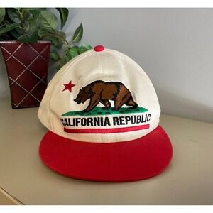 California Republic Cali Bear Snapback Hat Cap White Red Adjustable Embroidered